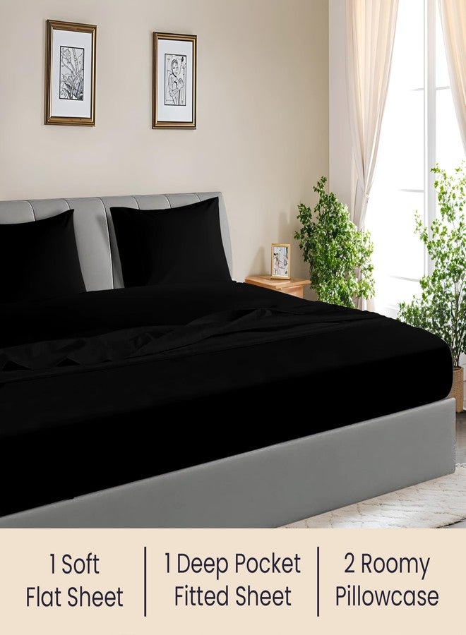 SGI bedding طقم ملاءات سرير SGI مقاس 108 بوصة عرض × 108 بوصة طول، 4 قطع، مقاس ألاسكا كينج، قطن مصري 100%، كثافة 600 خيط، يناسب سريرًا بجيب عميق 15 بوصة، ملاءات ناعمة ومسامية وكبيرة الحجم، مناسبة للأسرة الكبيرة جدًا، لون أسود - Image 2