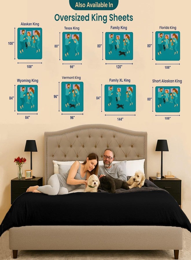 SGI bedding طقم ملاءات سرير SGI مقاس 108 بوصة عرض × 108 بوصة طول، 4 قطع، مقاس ألاسكا كينج، قطن مصري 100%، كثافة 600 خيط، يناسب سريرًا بجيب عميق 15 بوصة، ملاءات ناعمة ومسامية وكبيرة الحجم، مناسبة للأسرة الكبيرة جدًا، لون أسود - Image 5