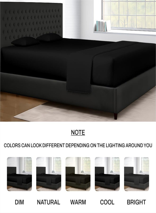SGI bedding طقم ملاءات سرير SGI مقاس 108 بوصة عرض × 108 بوصة طول، 4 قطع، مقاس ألاسكا كينج، قطن مصري 100%، كثافة 600 خيط، يناسب سريرًا بجيب عميق 15 بوصة، ملاءات ناعمة ومسامية وكبيرة الحجم، مناسبة للأسرة الكبيرة جدًا، لون أسود - Image 4