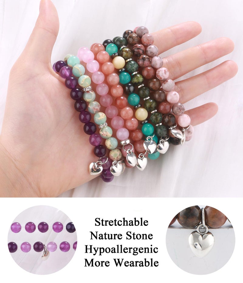 CASDAN 8Pcs Beaded Bracelets for Women Natural Stone Heart Bracelet Sometimes You Forget You're Awesome Inspirational Jewelrycard Gifts for Her Friend Sister Mom on Mother's Day/Birthday/Graduation/Easter/Christmas - Image 5