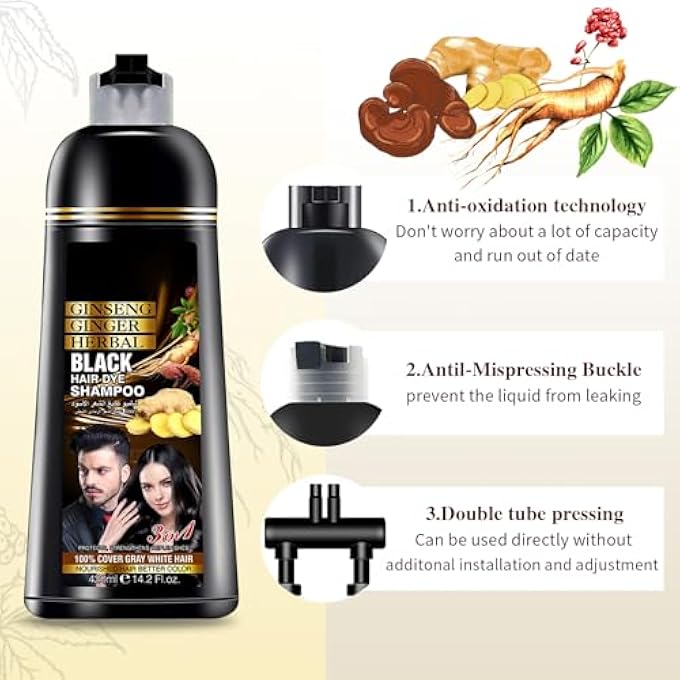 شامبو صبغة الشعر الأسود نيوفينبر للشعر الرمادي - صبغة شعر فورية - صبغة شعر في دقائق - لون طبيعي وطويل الأمد - شامبو صبغة الشعر للرجال والنساء 14.2 أونصة سائلة - Image 3