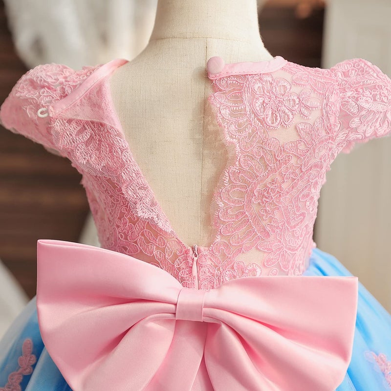 NNJXD Baby Girl Bowknot Tutu Dress for Infant Christening Flower Girls Wedding Birthday Party Gown 2025 Pink&Blue Size(110) 3-4 Years - Image 5