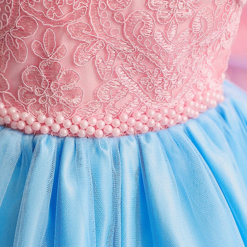 NNJXD Baby Girl Bowknot Tutu Dress for Infant Christening Flower Girls Wedding Birthday Party Gown 2025 Pink&Blue Size(110) 3-4 Years - Image 4