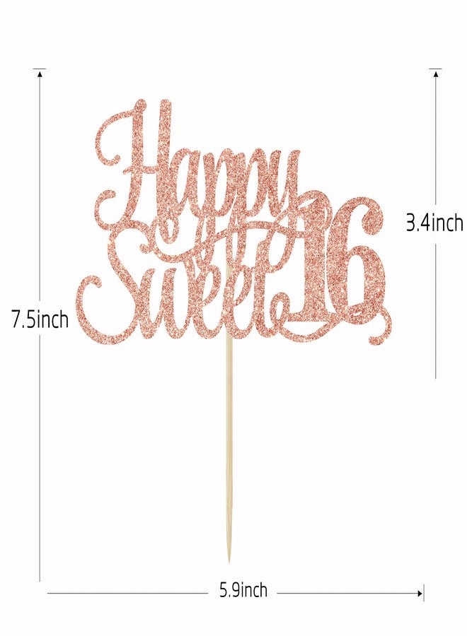 Yotawebery Rose Gold Glitter Happy Sweet 16 Cake Topper - Happy 16th Birthday Cake Decor - Hello 16, Cheers to 16 Years Birthday Party Decoration Supplies - Image 3