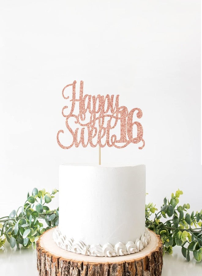Yotawebery Rose Gold Glitter Happy Sweet 16 Cake Topper - Happy 16th Birthday Cake Decor - Hello 16, Cheers to 16 Years Birthday Party Decoration Supplies - Image 5