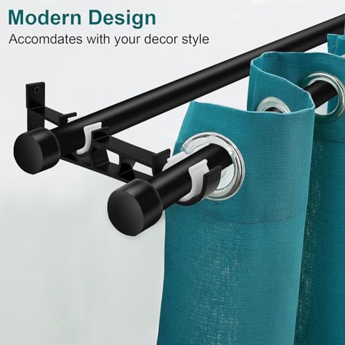 Gudui Double Curtain Rod Brackets, 4 Pack Heavy Duty Aluminum, Wall Mount, Black Curtain Rod Hooks Holders Rod Support for 1 Inch Drapes Rod - Image 5