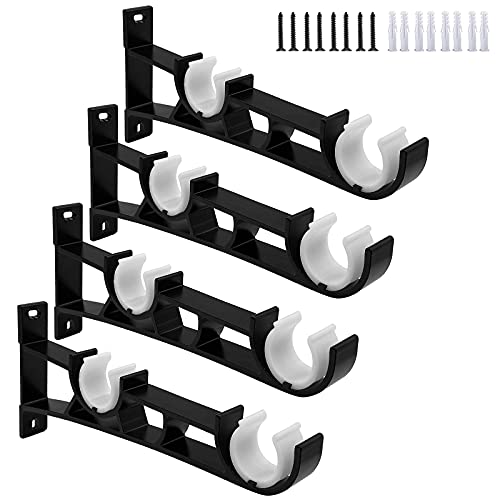 Gudui Double Curtain Rod Brackets, 4 Pack Heavy Duty Aluminum, Wall Mount, Black Curtain Rod Hooks Holders Rod Support for 1 Inch Drapes Rod - Image 1