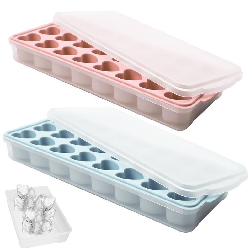 2 Pack Heart Shpaed Ice Cube Trays with Lids and Bins Ice Molds with Ice Storage Box 48 Holes Silicone Heart Ice Cube Tray for Whiskey Cocktail Fun Shapes Cubes with Lids Bins