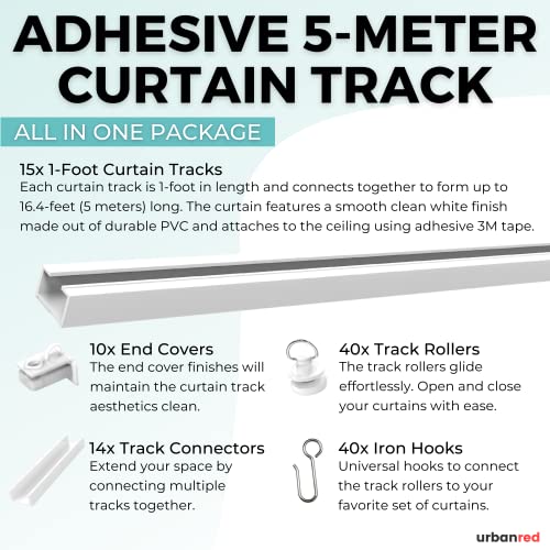 UrbanRed Self Adhesive Curtain Track (5 Meter, 16.4FT) for Smooth Ceiling Or Wall - No Drill, Screws, Ceiling Curtain Track, Curtains Rod, Ceiling Mount, Adhesive Curtains Rod (Non-Flexible) - Image 2