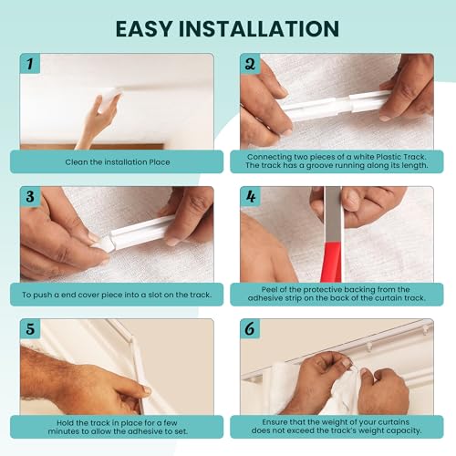 UrbanRed Self Adhesive Curtain Track (5 Meter, 16.4FT) for Smooth Ceiling Or Wall - No Drill, Screws, Ceiling Curtain Track, Curtains Rod, Ceiling Mount, Adhesive Curtains Rod (Non-Flexible) - Image 4