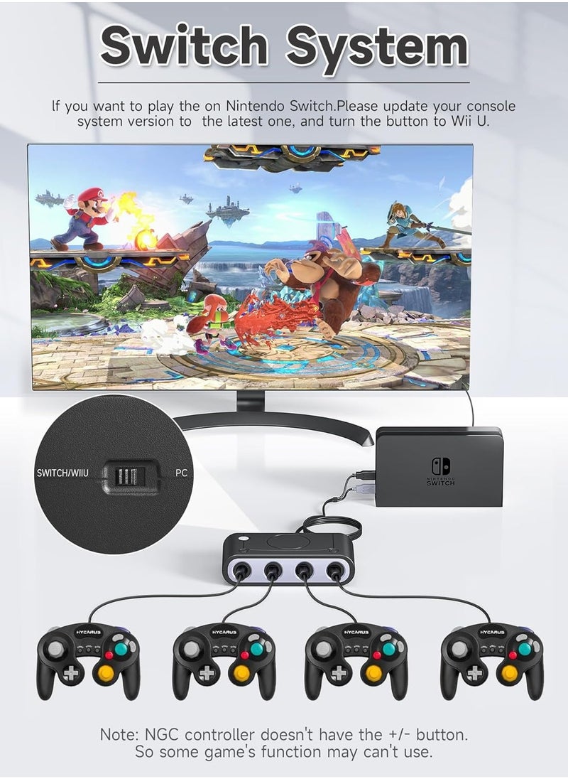 Gamecube Adapter for Nintendo Switch Gamecube Controller Adapter and WII U and PC Super Smash Bros Gamecube Controller Adapter with 38inches USB Cable Support Turbo Function  Black