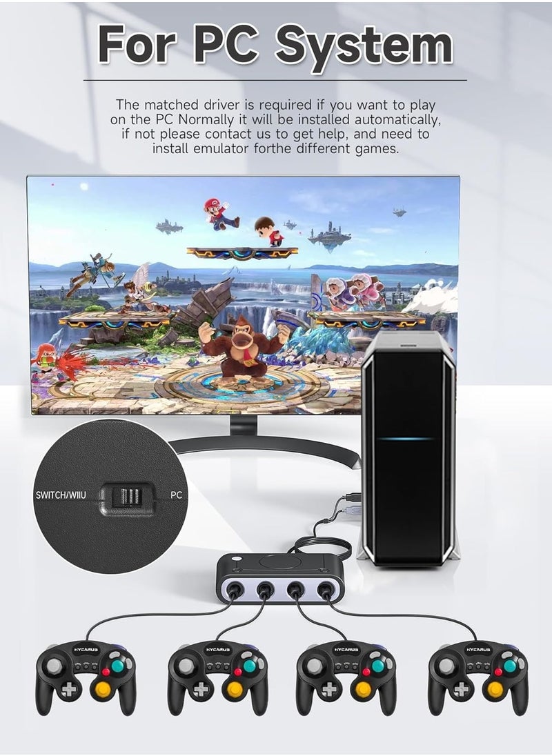 Gamecube Adapter for Nintendo Switch Gamecube Controller Adapter and WII U and PC Super Smash Bros Gamecube Controller Adapter with 38inches USB Cable Support Turbo Function  Black