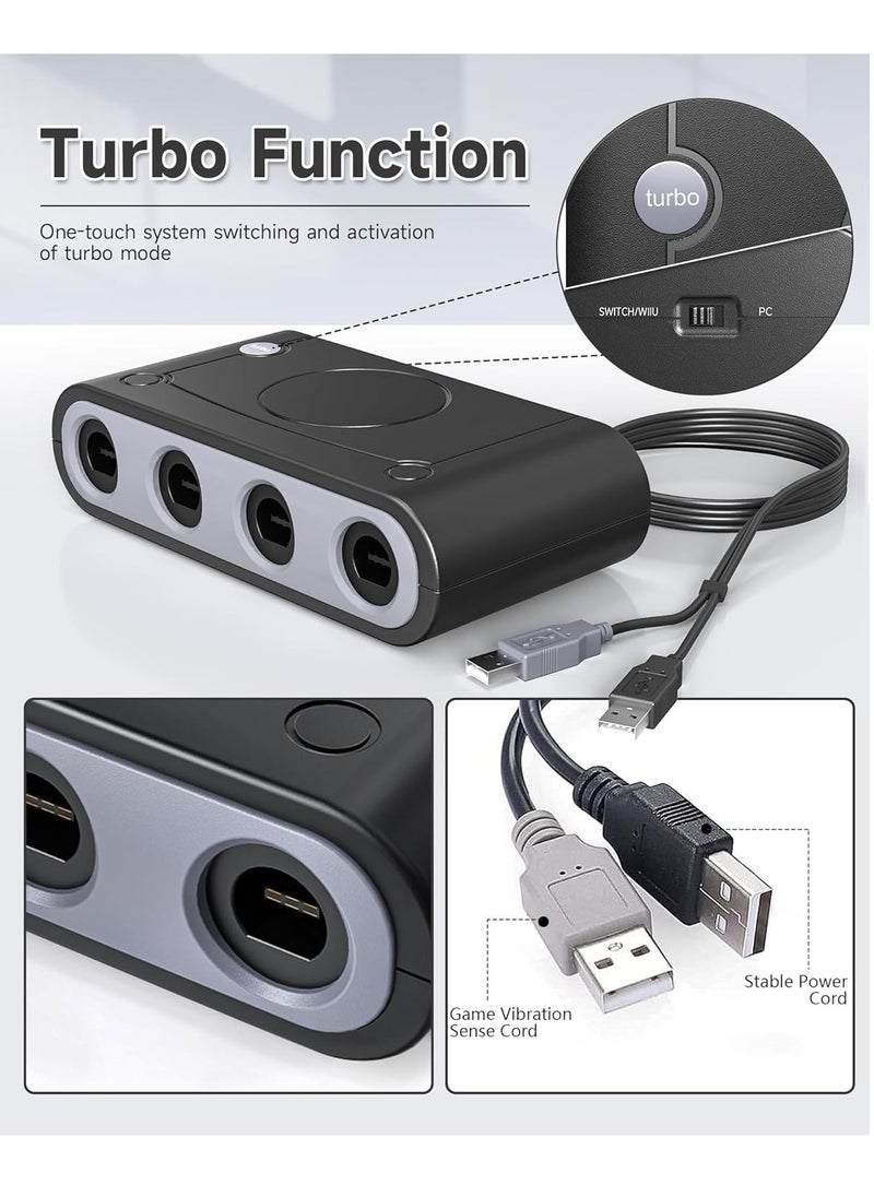Gamecube Adapter for Nintendo Switch Gamecube Controller Adapter and WII U and PC Super Smash Bros Gamecube Controller Adapter with 38inches USB Cable Support Turbo Function  Black