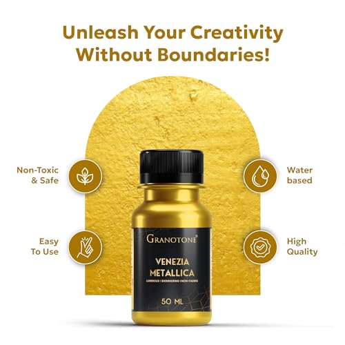 GRANOTONE Acrylic Venezia Metallic Gold Paint 169 fl oz Shimmering Non Fading 50 ml Colour Rich Pigments Non Toxic for Kids Artists and Beginners Made in India - Image 3
