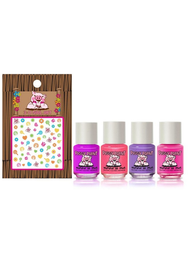 بيجي باينت طلاء أظافر للفتيات غير سام بنسبة 100%، آمن وخالي من القسوة، نباتي ومنخفض الرائحة للأطفال (4 طلاء أظافر + مجموعة هدايا لفن الأظافر) - Image 2