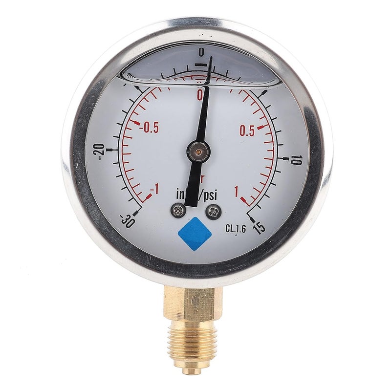 TS - PGGZ604 1/4 BSP Y60 Radial Oil Filled Vacuum Pressure Gauge, Stainless Steel Brass Pressure Measurement Tool with - 1 to 1 Bar Range for Chemical Industry Home Heating and Mi - Image 1
