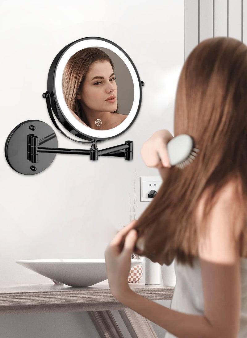 Sharpdo Wall Mounted Lighted Magnifying Mirror, 1X/10X Magnification Double-Sided LED Bathroom Mirror, 3 Color Lights & Stepless Dimming with Touch Sensor, Extendable Arm 360° Swivel  - Image 2