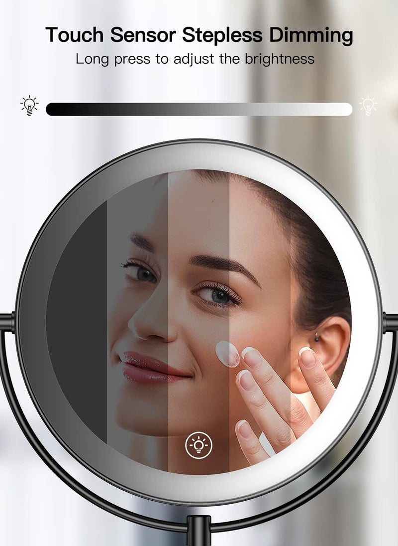 Sharpdo Wall Mounted Lighted Magnifying Mirror, 1X/10X Magnification Double-Sided LED Bathroom Mirror, 3 Color Lights & Stepless Dimming with Touch Sensor, Extendable Arm 360° Swivel  - Image 3