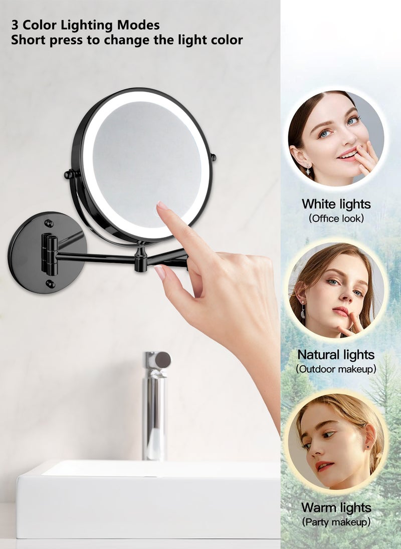 Sharpdo Wall Mounted Lighted Magnifying Mirror, 1X/10X Magnification Double-Sided LED Bathroom Mirror, 3 Color Lights & Stepless Dimming with Touch Sensor, Extendable Arm 360° Swivel  - Image 4