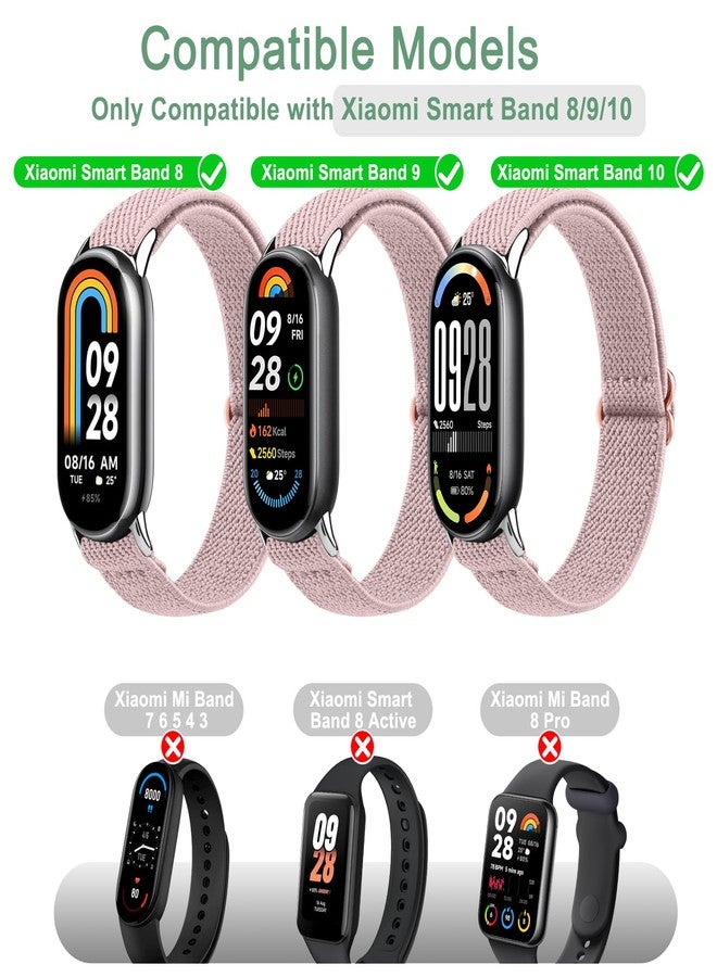 Mugust Elastic Bands Compatible with Xiaomi Smart Band 10/9/8 for Women Men, Stretchy Nylon Strap Replacement Wristband for Xiaomi Mi Band 10/9/8 (Black+Starlight+Pink) - Image 2