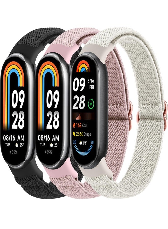 Mugust Elastic Bands Compatible with Xiaomi Smart Band 10/9/8 for Women Men, Stretchy Nylon Strap Replacement Wristband for Xiaomi Mi Band 10/9/8 (Black+Starlight+Pink) - Image 1