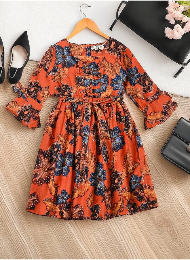 بيلا مودا Bella Moda All-Over Print Square Neck Cotton Dress