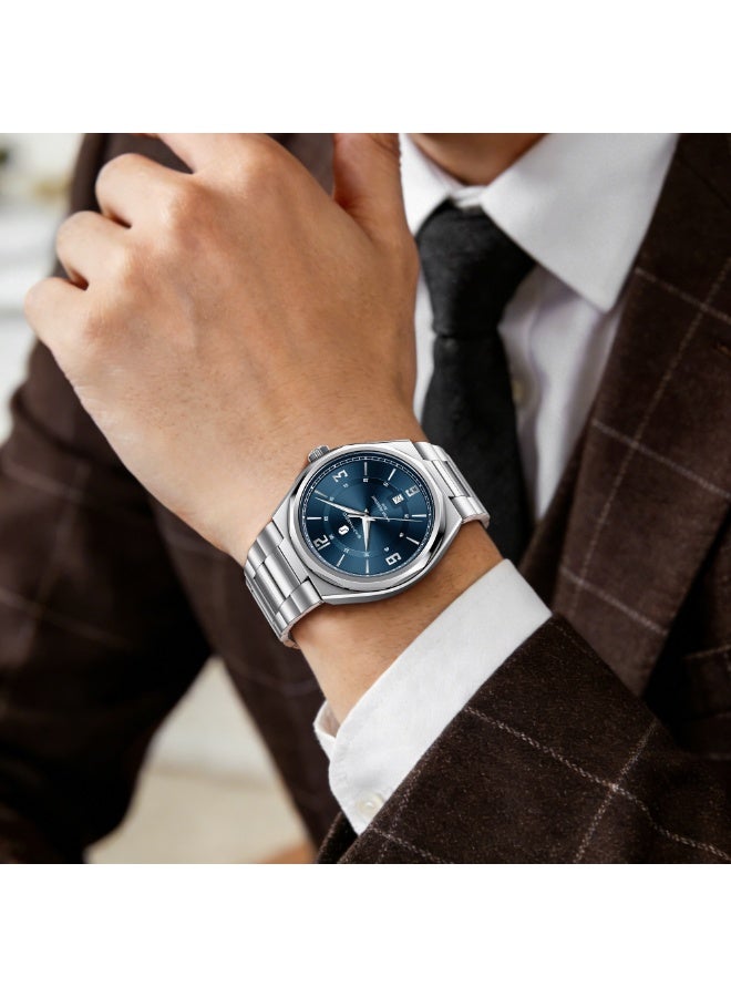 SAPPHERO Mens Watch with Date Subdial/Arabic Numeral Dial, Analog Quartz, Stainless Steel/Leather Strap, 50M Waterproof, Business Work Sport Casual Dress Wristwatch, Elegant Gift for Men - Image 3