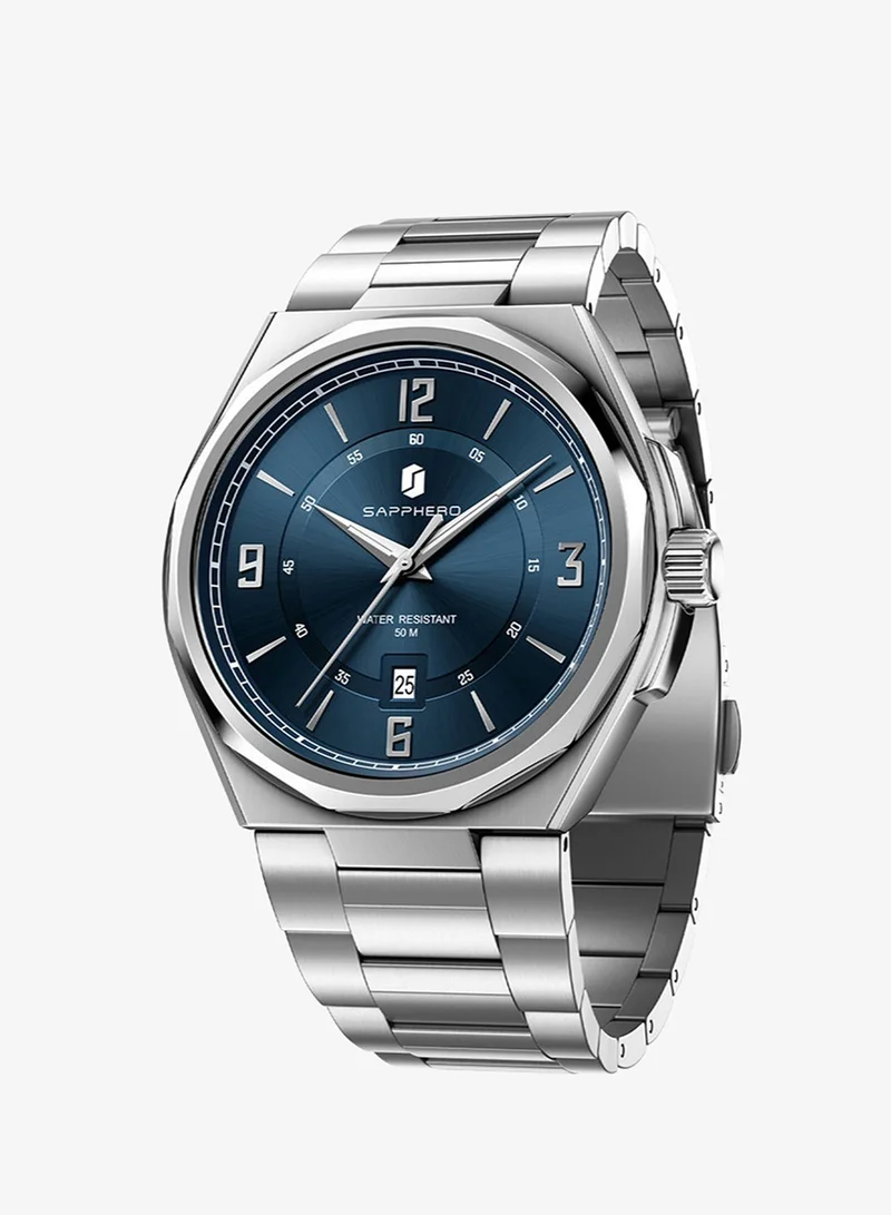 Sapphero SAPPHERO Mens Watch with Date Subdial/Arabic Numeral Dial, Analog Quartz, Stainless Steel/Leather Strap, 50M Waterproof, Business Work Sport Casual Dress Wristwatch, Elegant Gift for Men