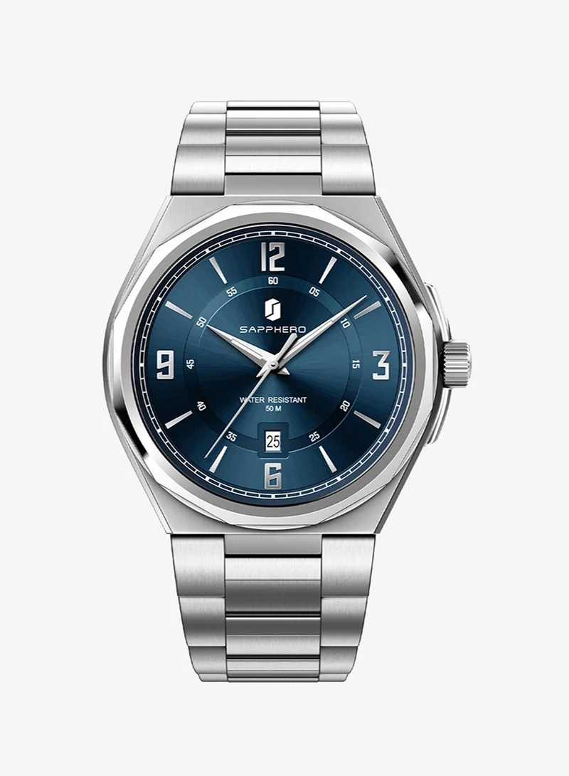 Sapphero  SAPPHERO Mens Watch with Date Subdial/Arabic Numeral Dial, Analog Quartz, Stainless Steel/Leather Strap, 50M Waterproof, Business Work Sport Casual Dress Wristwatch, Elegant Gift for Men for Men | Best Price UAE
