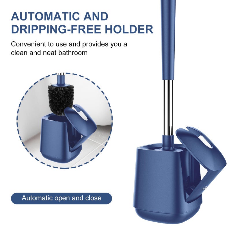 SetSail Toilet Brush and Holder, Self Closing Lid Toilet Bowl Brushes Holder and Extra Long Handle Ventilated Toilet Brush Set for Bathroom Cleaning, Nylon Bristles, 2 Packs-Dark & Blue - Image 4