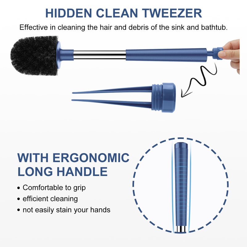 SetSail Toilet Brush and Holder, Self Closing Lid Toilet Bowl Brushes Holder and Extra Long Handle Ventilated Toilet Brush Set for Bathroom Cleaning, Nylon Bristles, 2 Packs-Dark & Blue - Image 3