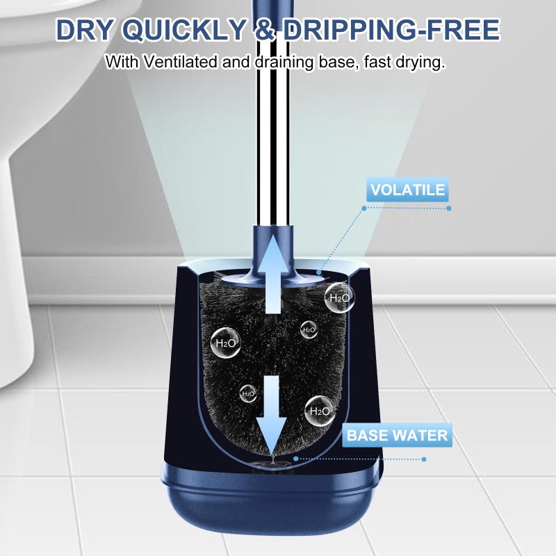 SetSail Toilet Brush and Holder, Self Closing Lid Toilet Bowl Brushes Holder and Extra Long Handle Ventilated Toilet Brush Set for Bathroom Cleaning, Nylon Bristles, 2 Packs-Dark & Blue - Image 5