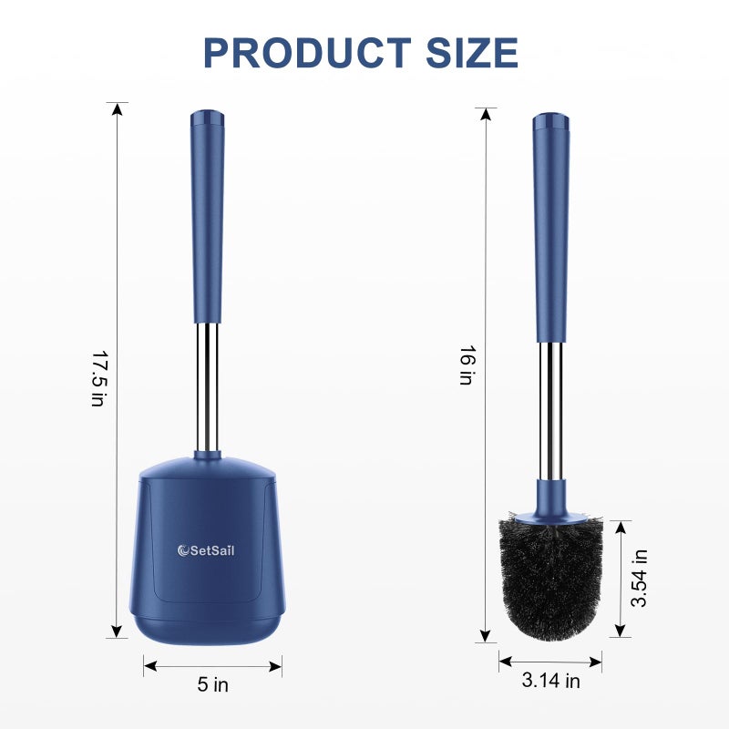 SetSail Toilet Brush and Holder, Self Closing Lid Toilet Bowl Brushes Holder and Extra Long Handle Ventilated Toilet Brush Set for Bathroom Cleaning, Nylon Bristles, 2 Packs-Dark & Blue - Image 2