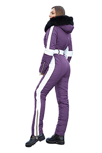 Yousify Womens Winter Onesie Ski Jumpsuits Outdoor Sports Waterproof Snowsuit Removable Faux Fur Collar Coat Jumpsuit - Image 3
