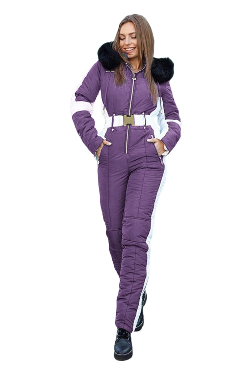 Yousify Womens Winter Onesie Ski Jumpsuits Outdoor Sports Waterproof Snowsuit Removable Faux Fur Collar Coat Jumpsuit - Image 2