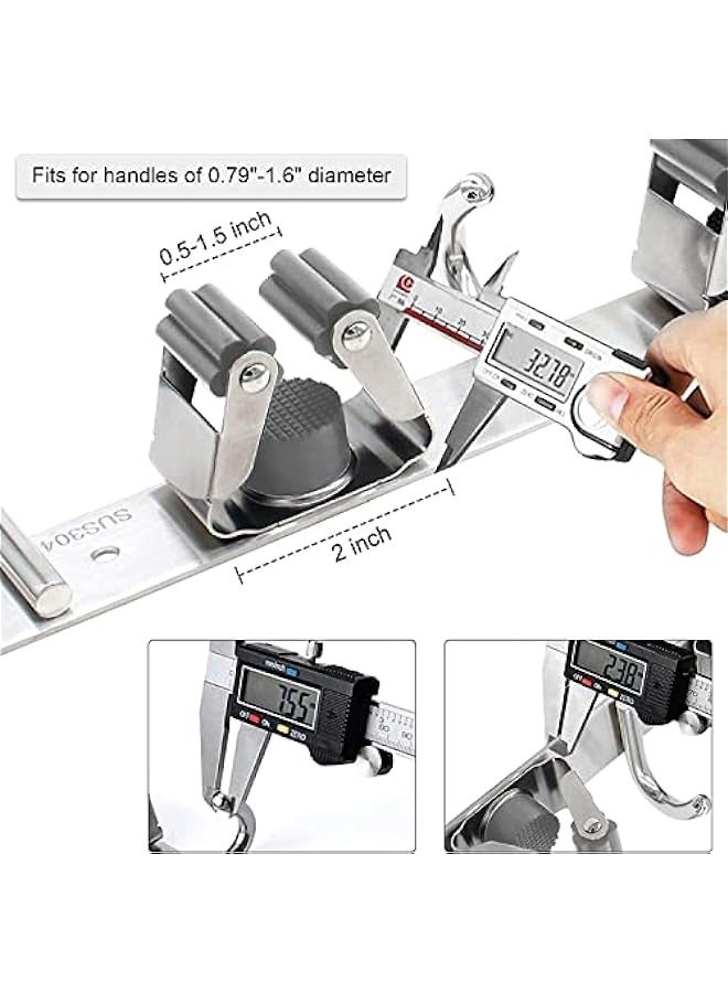 MIXDE Stainless Steel Broom and Mop Holder Wall Mount - Heavy Duty Organizer for Bathroom, Kitchen, Office, Closet, Garden - 3 Racks, 4 Hooks - Image 3