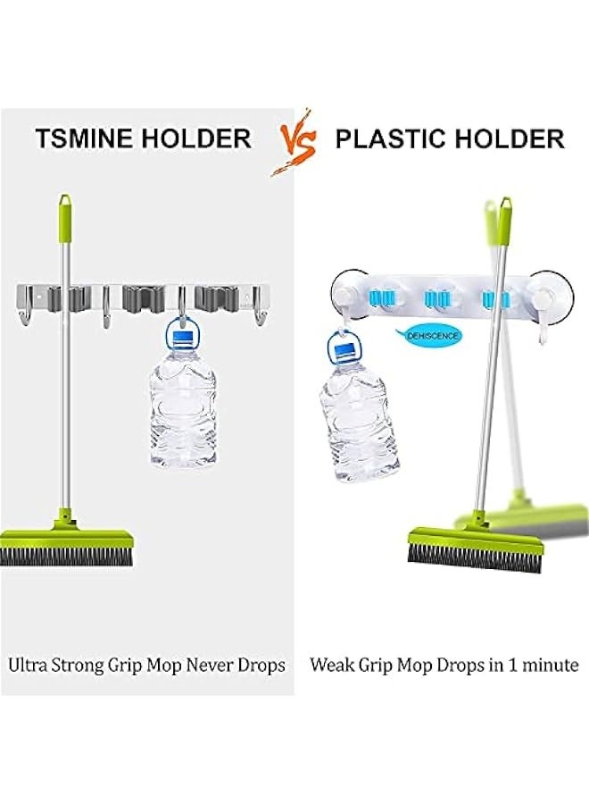 MIXDE Stainless Steel Broom and Mop Holder Wall Mount - Heavy Duty Organizer for Bathroom, Kitchen, Office, Closet, Garden - 3 Racks, 4 Hooks - Image 5