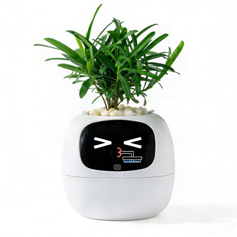 TPHRAVAL Intelligent Flower Pot Electronic Bud Maintenance Plant Assistant Fun Interactive Flower Pot Indoor Green Planting Monitoring LCD Screen Display Cell Phone APP Connection White - Image 2