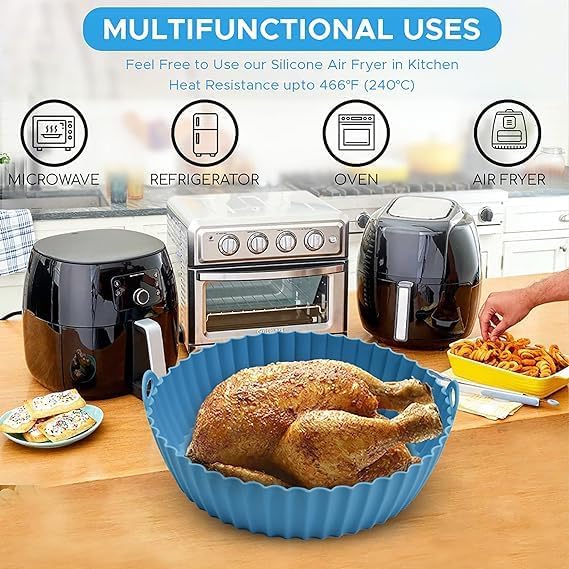NISIXDEC 3 Air Fryer Silicone Liners 3 Air Fryer Accessories 75 inch 35 Qt Food Grade Reusable Silicone BasketsPotsLiners with Oven Mitts Basting Brush and Tongs Multicolour - Image 4
