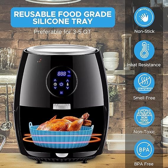 NISIXDEC 3 Air Fryer Silicone Liners 3 Air Fryer Accessories 75 inch 35 Qt Food Grade Reusable Silicone BasketsPotsLiners with Oven Mitts Basting Brush and Tongs Multicolour - Image 3