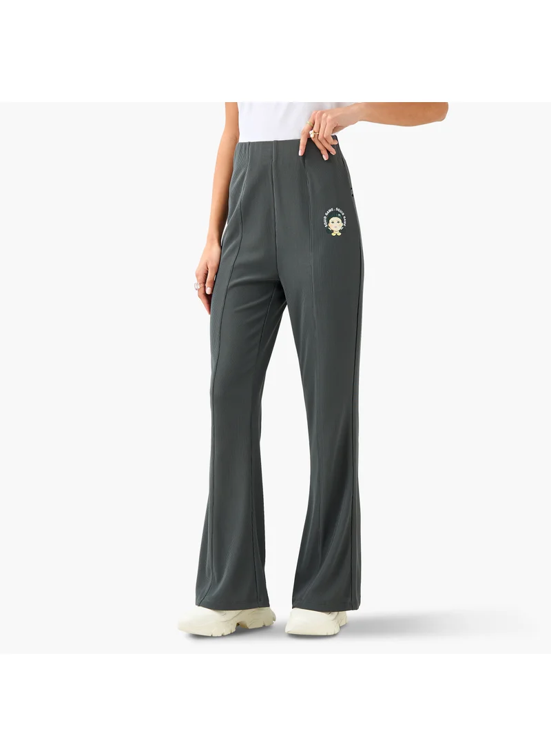 اس بي كاركترز Squid Game Print Flared Pants with Elasticated Waistband