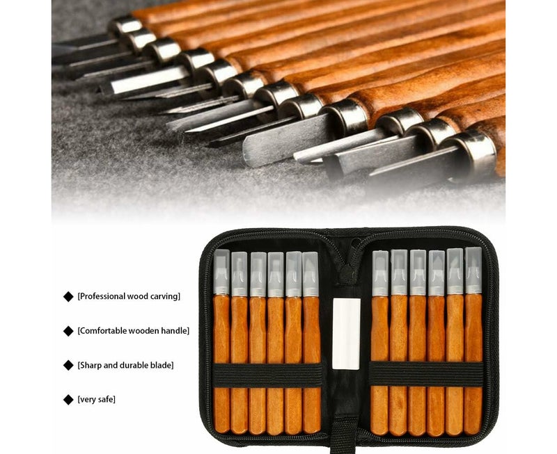 Wood Carving Set with Whetstone and Storage Bag (12Pcs) - Image 2