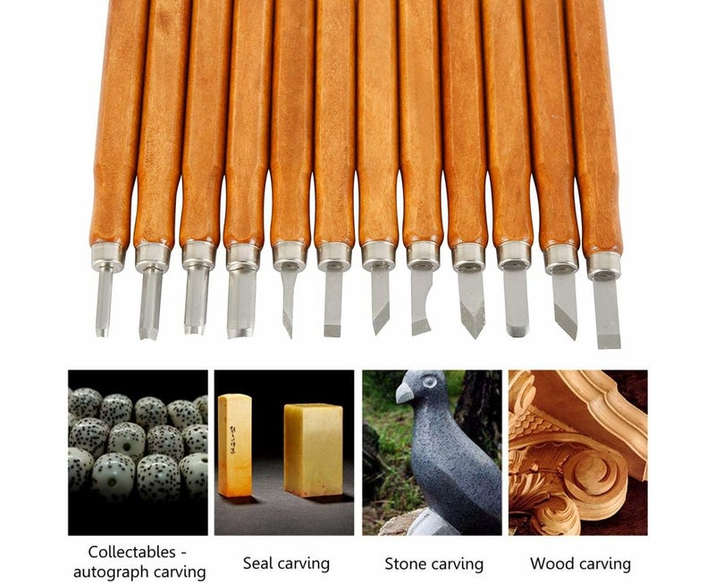 Wood Carving Set with Whetstone and Storage Bag (12Pcs) - Image 3