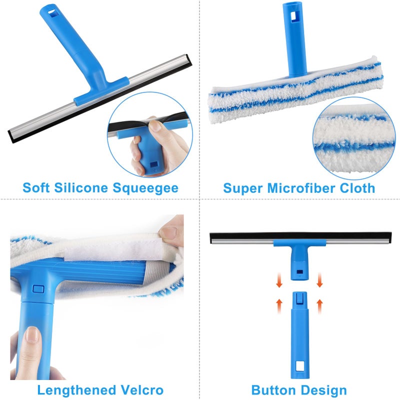 Mitclear Window Cleaner with Long Handle(57IN), Glass Cleaning Tools with Silicone Squeegee & Microfiber Scrubber, Window Cleaning Kit for Shower Glass Mirror Door Car - Image 4