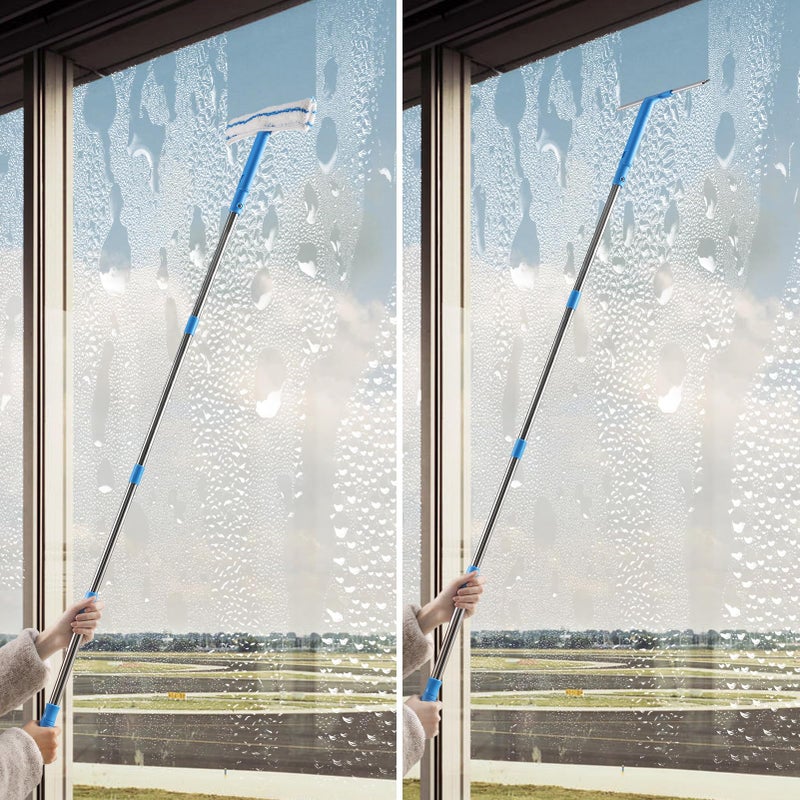 Mitclear Window Cleaner with Long Handle(57IN), Glass Cleaning Tools with Silicone Squeegee & Microfiber Scrubber, Window Cleaning Kit for Shower Glass Mirror Door Car - Image 5