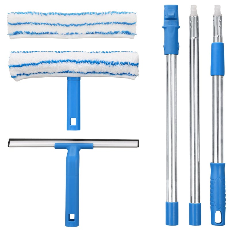 Mitclear Window Cleaner with Long Handle(57IN), Glass Cleaning Tools with Silicone Squeegee & Microfiber Scrubber, Window Cleaning Kit for Shower Glass Mirror Door Car - Image 1