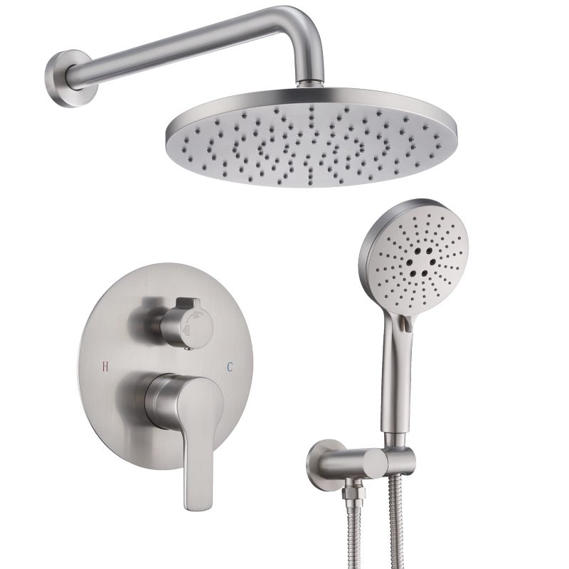 Iriber نظام دش إيريبير مثبت على الحائط مع خلاط صنبور دش فاخر ورأس دش عالي الضغط مع 3 إعدادات ومجموعة أدوات دش يدوي تحتوي على صمام توازن الضغط من النيكل المصقول