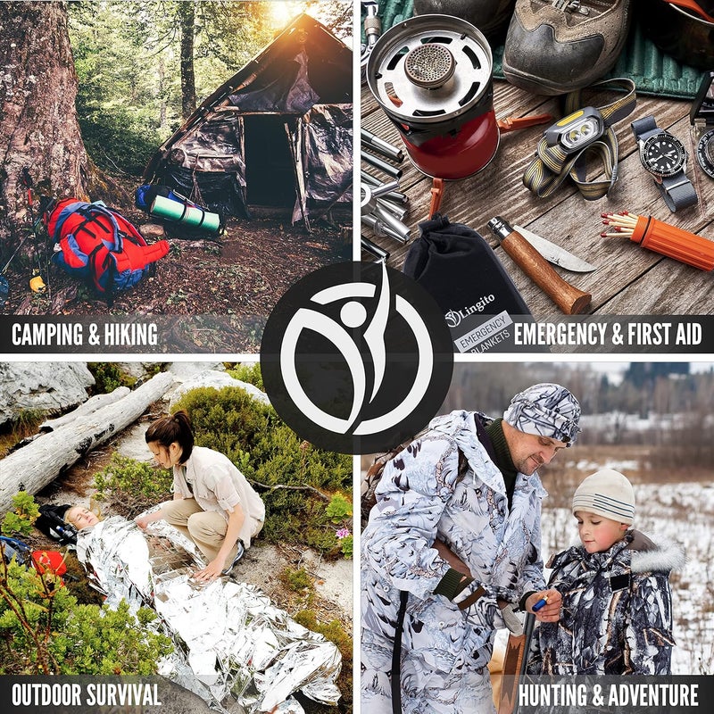 Lingito Survival Blanket Emergency Blankets Camping Hiking Traveling Heavy Duty Thermal Blanket Waterproof Insulated Space Blankets Individually Packed Emergency Outdoor Kit 5 Pack  Orange - Image 4