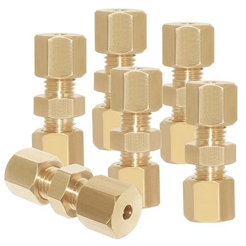 Uenede 6PCS Brass Compression Tube Fitting, Union, 3/16" Tube OD x 3/16" Tube OD Coupler Connector Pipe Fittings - Image 1