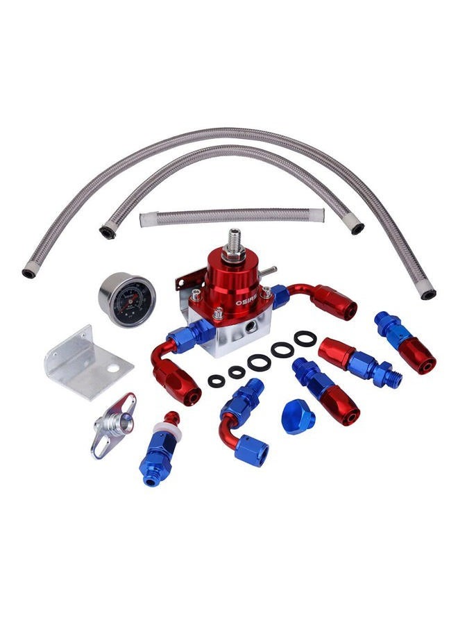 OSIAS Universal Adjustable Fuel Pressure Regulator Kit +160 Psi Pressure Gage AN6 Fitting Connectors Kit Red&Sliver … - Image 1